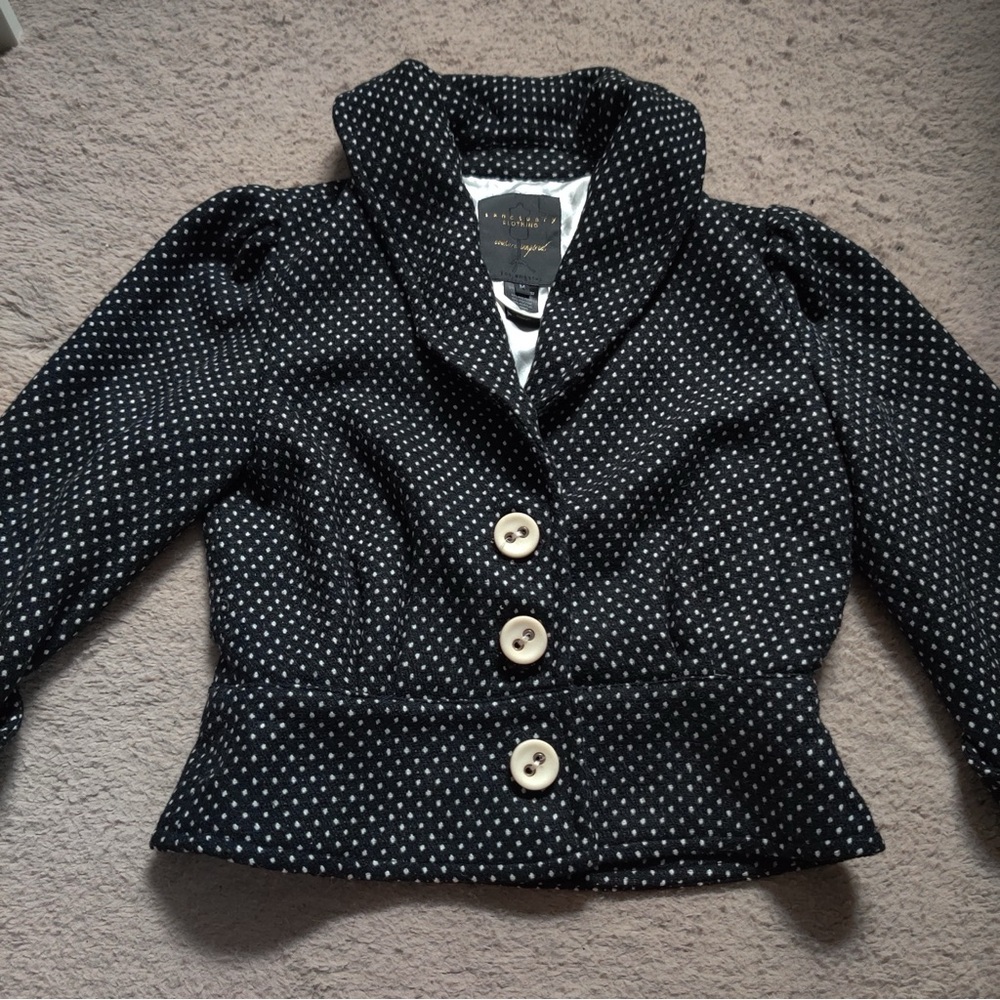 Anthropologie Sanctuary Black and White Polka Dot Blazer Size Medium Jacket Crop